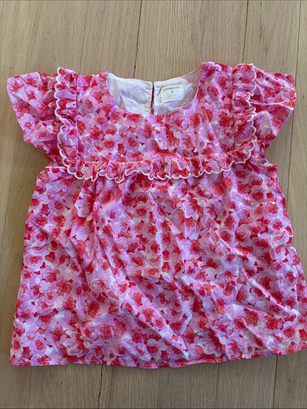 Crewcuts Pink & Coral Floral Ruffle Top